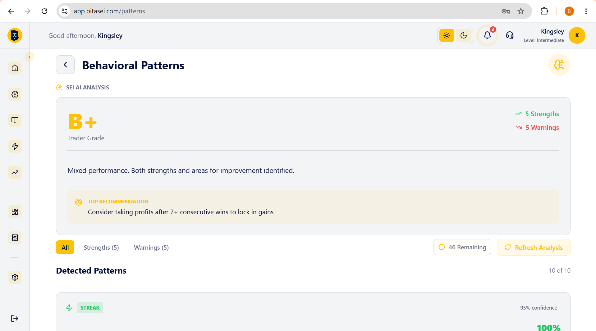 BitaSei SMC pattern recognition — detailed pattern cards